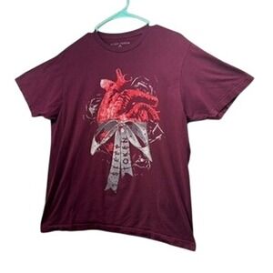 Sleep Token Heart Ribbon Graphic T-Shirt Maroon Burgundy Mens fits L Cotton